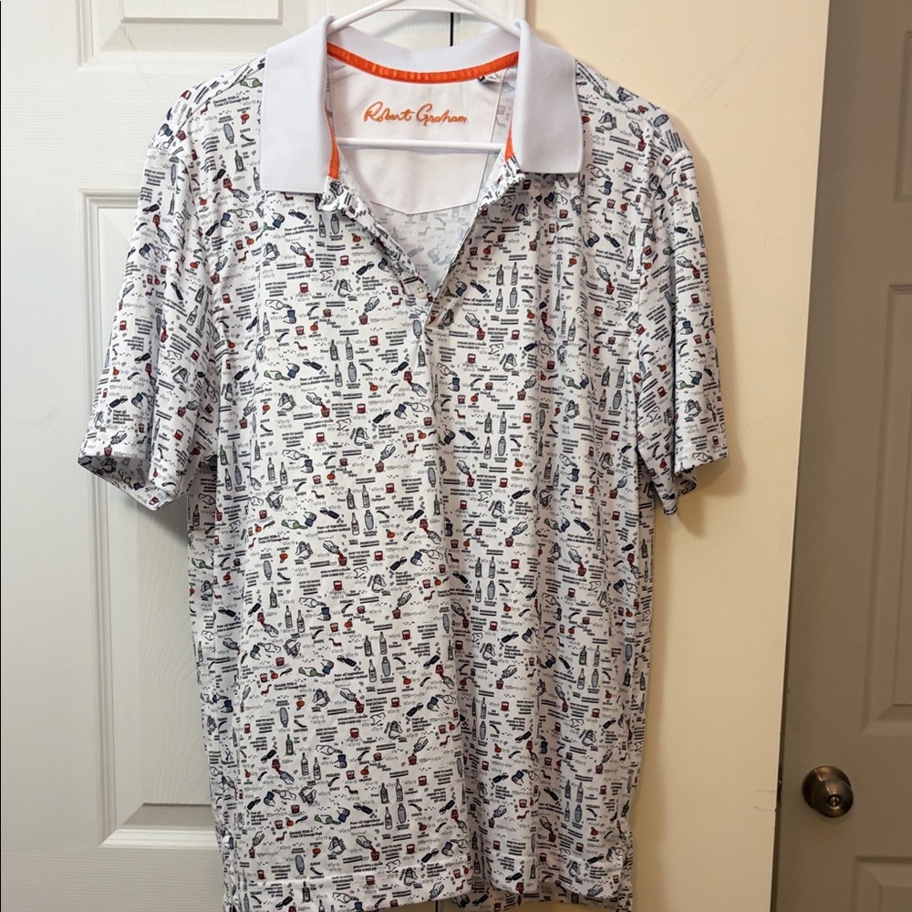 Robert Graham White and Black Patterned Polo Shirt